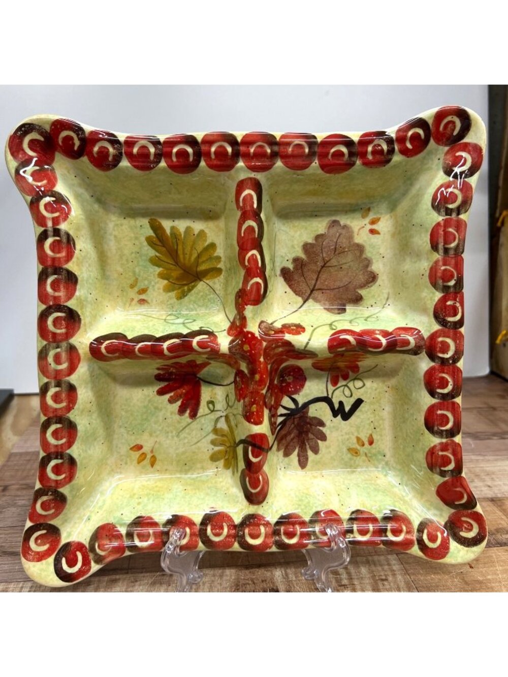 Hand-Painted Divided Ceramic Serving Tray With Fall Leaf Design - Nantucket Home